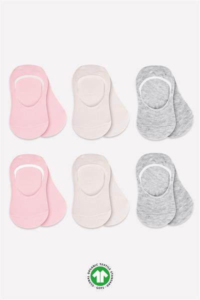 Bistyle 6'Lı Silikonlu Babet Penye Çorap 30101 Pembe Ekru Gri