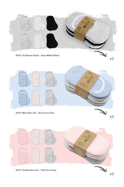 Bistyle 6'Lı Silikonlu Babet Penye Çorap 30101 Pembe Ekru Gri
