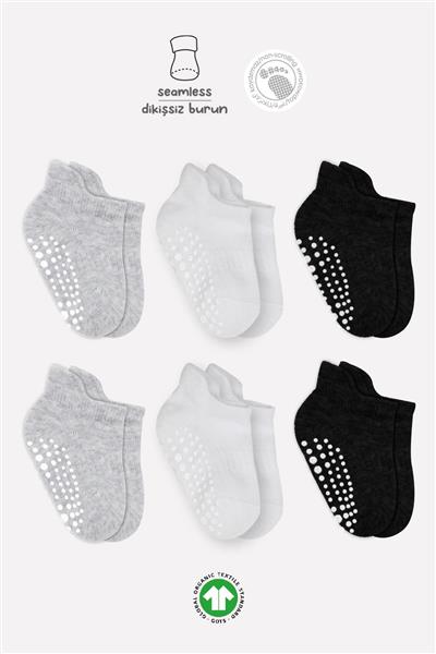 Bistyle 6'Lı Sneakers Kaymaz Penye Çorap 20102 Gri Beyaz Siyah