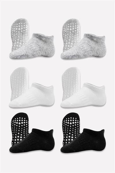 Bistyle 6'Lı Sneakers Kaymaz Penye Çorap 20102 Gri Beyaz Siyah