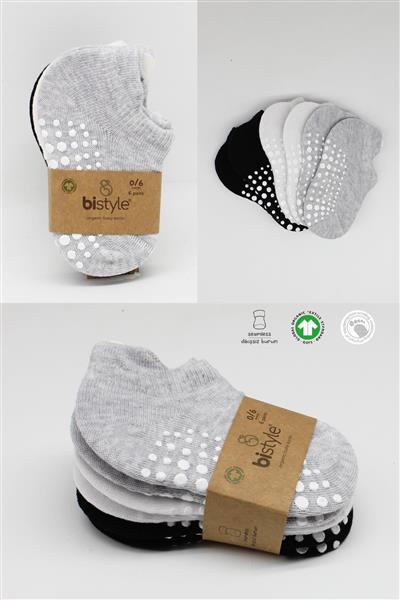 Bistyle 6'Lı Sneakers Kaymaz Penye Çorap 20102 Gri Beyaz Siyah
