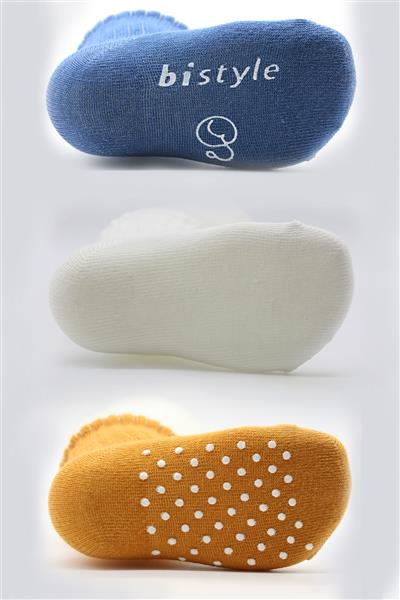 Bistyle 3Lü Basic Kaymaz Penye Soket Çorap 10107 İndigo Ekru Hardal