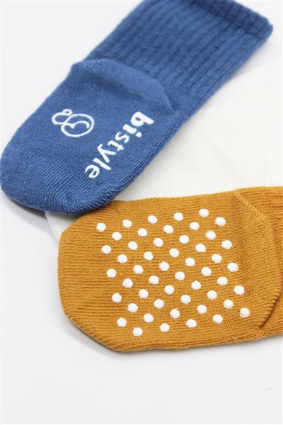 Bistyle 3Lü Basic Kaymaz Penye Soket Çorap 10107 İndigo Ekru Hardal