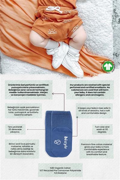 Bistyle 3Lü Basic Kaymaz Penye Soket Çorap 10107 İndigo Ekru Hardal