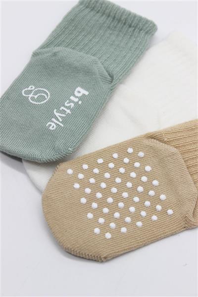 Bistyle 3Lü Basic Kaymaz Penye Soket Çorap 10107 Nil Ekru Bej