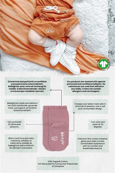 Bistyle 3Lü Basic Kaymaz Penye Soket Çorap 10107 Pudra Ekru Somon