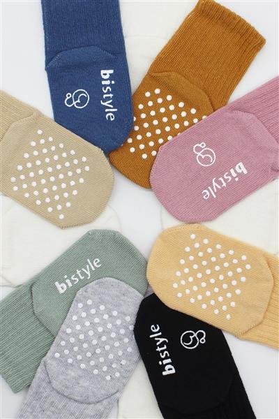 Bistyle 3Lü Basic Kaymaz Penye Soket Çorap 10107 Pudra Ekru Somon