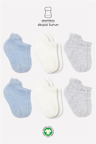 Bistyle 6'Lı Basic Penye Sneakers Çorap 20101 Mavi Ekru Gri