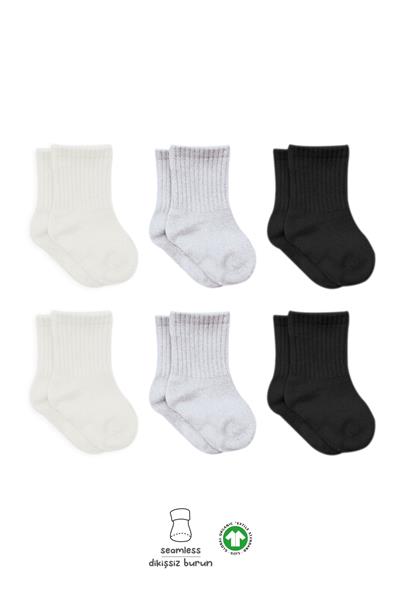 Bistyle 6'Lı Basic Penye Soket Çorap 10101 Ekru Gri Siyah