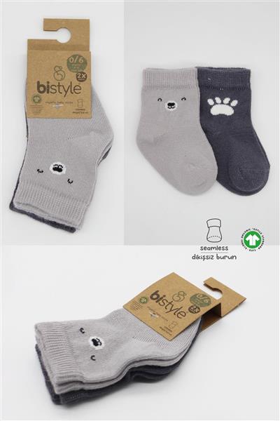 Bistyle 2Li Bear Penye Soket Çorap 10116 Gri