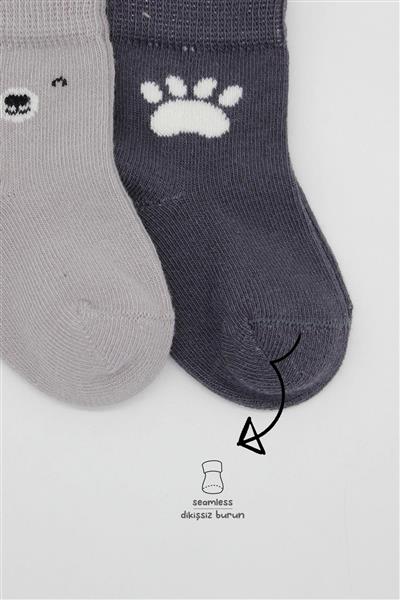 Bistyle 2Li Bear Penye Soket Çorap 10116 Gri