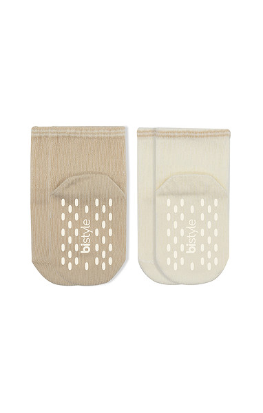 Bistyle Çemberli Basic Penye Kaymaz Soket Çorap 2Li 10146 Bej