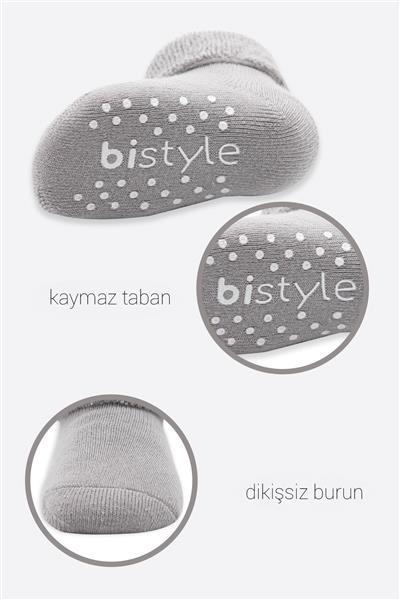 Bistyle 2'Li Çemberli Kaymaz Havlu Soket Çorap 10503 İndigo Gri