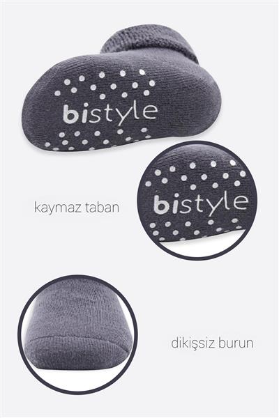 Bistyle 2'Li Çemberli Kaymaz Havlu Soket Çorap 10503 Gri-Antrasit