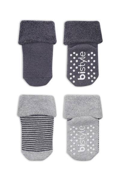 Bistyle 2'Li Çemberli Kaymaz Havlu Soket Çorap 10503 Gri-Antrasit
