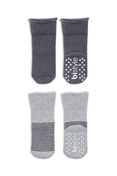 Bistyle 2'Li Çemberli Kaymaz Havlu Soket Çorap 10503 Gri-Antrasit