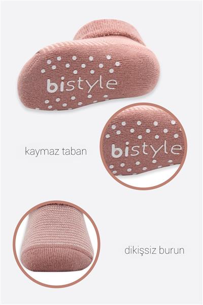 Bistyle 2'Li Çemberli Kaymaz Havlu Soket Çorap 10503 Pudra Pembe