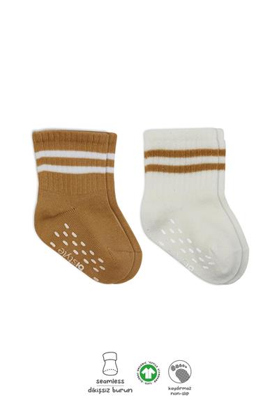 Bistyle 2Li Çemberli Kaymaz Soket Çorap 10125 Ekru Hardal