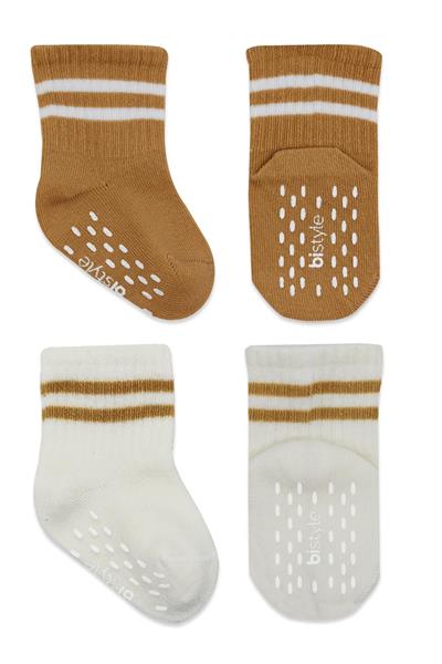 Bistyle 2Li Çemberli Kaymaz Soket Çorap 10125 Ekru Hardal
