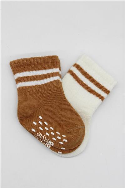 Bistyle 2Li Çemberli Kaymaz Soket Çorap 10125 Ekru Hardal