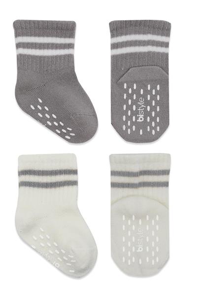 Bistyle 2Li Çemberli Kaymaz Soket Çorap 10125 Gri Ekru