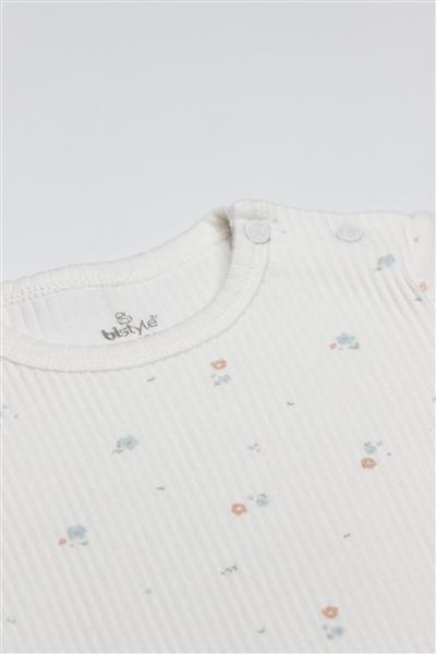 Bistyle Flying Bloom White Yarım Kol 2'Li Body 17118 Ekru Gül Kurusu