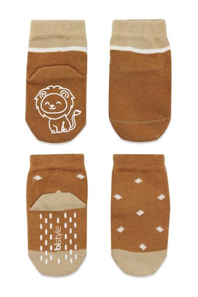 Bistyle Hayvan Figürlü Kaymaz Erkek Soket Çorap 2Li 10119 Hardal