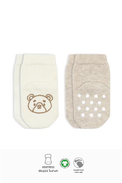 Bistyle 2'Li Hayvan Figürlü Kaymaz Soket Çorap 10104 Bej Ekru
