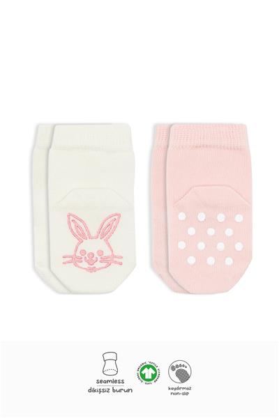 Bistyle 2'Li Hayvan Figürlü Kaymaz Soket Çorap 10104 Pembe Ekru
