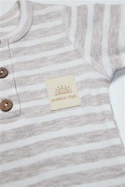 Bistyle Line Colors Yarım Kol Patiksiz Tulum 15126 Bej