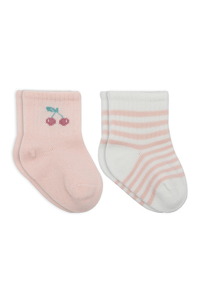 Bistyle Little Girl Penye Soket Çorap 2Li 10139 Pembe Ekru