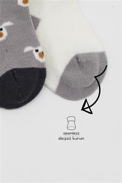 Bistyle 2'Li Love Dog Penye Soket Çorap 10118 Gri