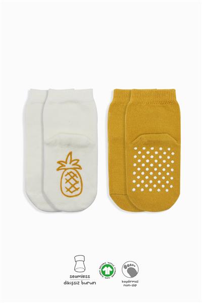 Bistyle 2'Li Meyve Figürlü Kaymaz Soket Çorap 10105 Ekru Hardal