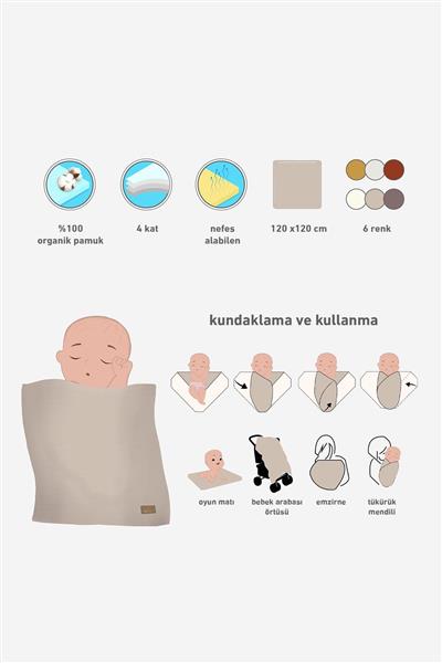 Bistyle Müslin Battaniye 120X120 Cm 70101 Bej