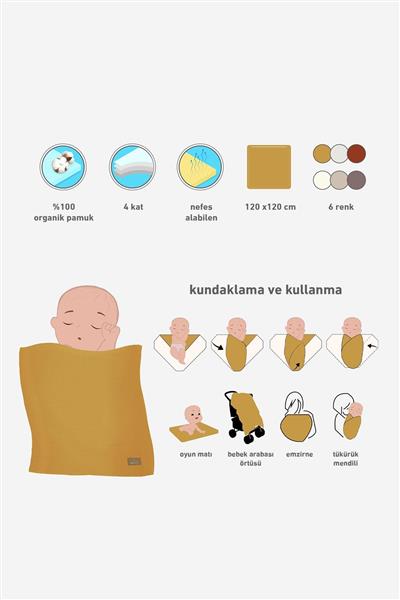 Bistyle Müslin Battaniye 120X120 Cm 70101 Hardal