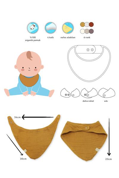 Bistyle Müslin Fular Önlük 3'Lü BS60102 Kiremit Bej Hardal