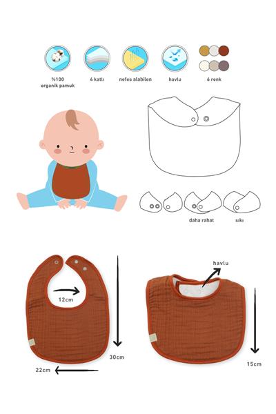 Bistyle Müslin Önlük 3'Lü BS60101 Kiremit Bej Hardal