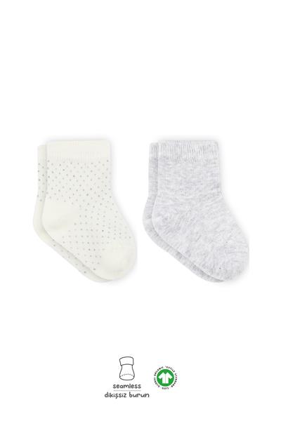 Bistyle Puan Derby Penye Soket Çorap 2Li 10103 Gri Ekru