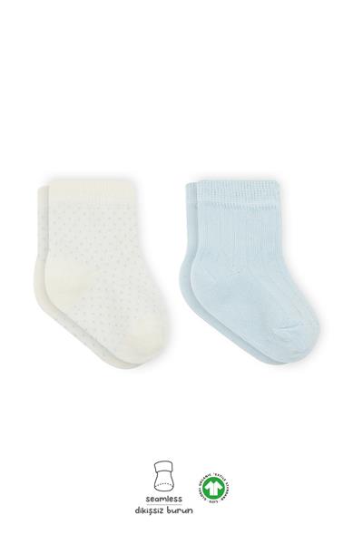 Bistyle Puan Derby Penye Soket Çorap 2Li 10103 Mavi Ekru