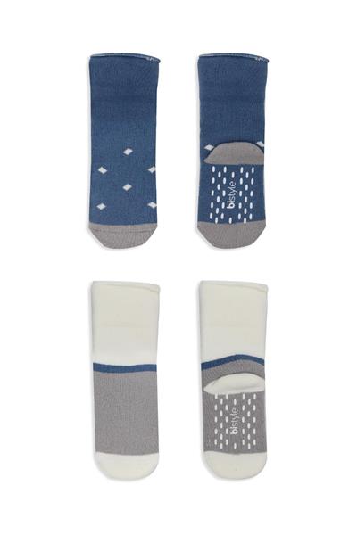 Bistyle Puanlı Kaymaz Havlu Soket Çorap 2'Li BS10502 İndigo Gri
