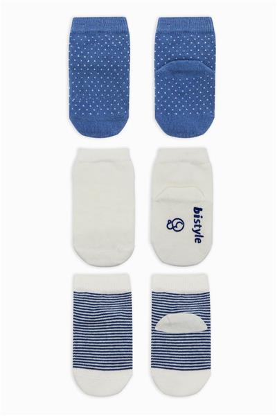 Bistyle 3Lü Puanlı Kaymaz Penye Soket Çorap 10108 İndigo