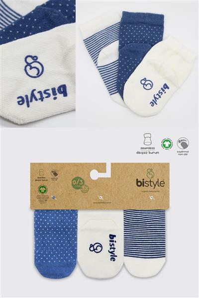 Bistyle 3Lü Puanlı Kaymaz Penye Soket Çorap 10108 İndigo