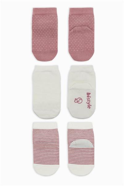 Bistyle 3Lü Puanlı Kaymaz Penye Soket Çorap 10108 Pudra