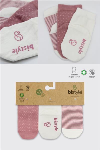 Bistyle 3Lü Puanlı Kaymaz Penye Soket Çorap 10108 Pudra