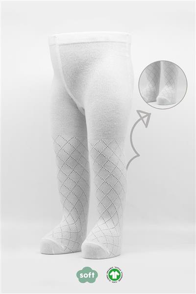 Bistyle Tekli Ekose Kabartma Penye Külotlu Çorap BS50105 Beyaz