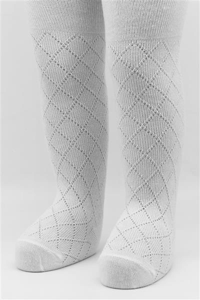 Bistyle Tekli Ekose Kabartma Penye Külotlu Çorap BS50105 Beyaz