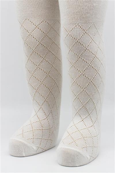 Bistyle Tekli Ekose Kabartma Penye Külotlu Çorap BS50105 Ekru