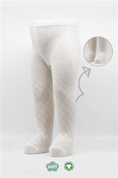 Bistyle Tekli Ekose Kabartma Penye Külotlu Çorap BS50105 Ekru