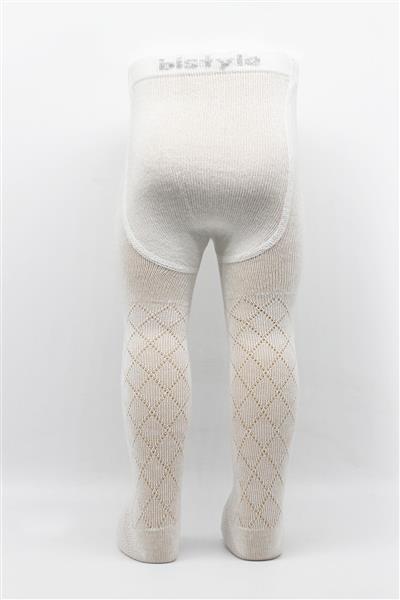 Bistyle Tekli Ekose Kabartma Penye Külotlu Çorap BS50105 Ekru