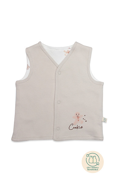 Bistyle Yelek Çift Taraflı Cookies Make Happy 18111 Ekru